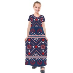 Ukrainian Folk Seamless Pattern Ornament Art Kids  Short Sleeve Maxi Dress by Bedest