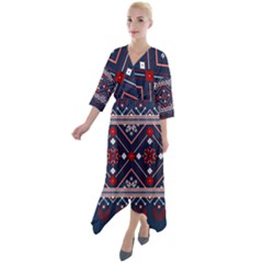 Ukrainian Folk Seamless Pattern Ornament Art Quarter Sleeve Wrap Front Maxi Dress by Bedest