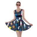 Big Set Cute Astronauts Space Planets Stars Aliens Rockets Ufo Constellations Satellite Moon Rover V Skater Dress View1