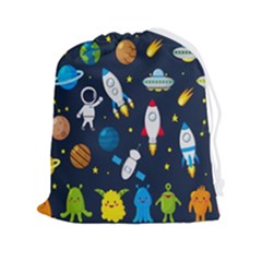 Big Set Cute Astronauts Space Planets Stars Aliens Rockets Ufo Constellations Satellite Moon Rover V Drawstring Pouch (2xl) by Bedest