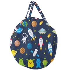 Big Set Cute Astronauts Space Planets Stars Aliens Rockets Ufo Constellations Satellite Moon Rover V Giant Round Zipper Tote by Bedest