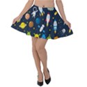 Big Set Cute Astronauts Space Planets Stars Aliens Rockets Ufo Constellations Satellite Moon Rover V Velvet Skater Skirt View1