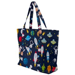 Big Set Cute Astronauts Space Planets Stars Aliens Rockets Ufo Constellations Satellite Moon Rover V Zip Up Canvas Bag by Bedest