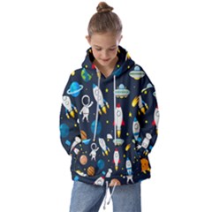 Big Set Cute Astronauts Space Planets Stars Aliens Rockets Ufo Constellations Satellite Moon Rover V Kids  Oversized Hoodie by Bedest