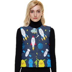 Big Set Cute Astronauts Space Planets Stars Aliens Rockets Ufo Constellations Satellite Moon Rover V Women s Button Up Puffer Vest by Bedest