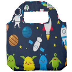 Big Set Cute Astronauts Space Planets Stars Aliens Rockets Ufo Constellations Satellite Moon Rover V Foldable Grocery Recycle Bag by Bedest