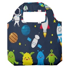 Big Set Cute Astronauts Space Planets Stars Aliens Rockets Ufo Constellations Satellite Moon Rover V Premium Foldable Grocery Recycle Bag by Bedest