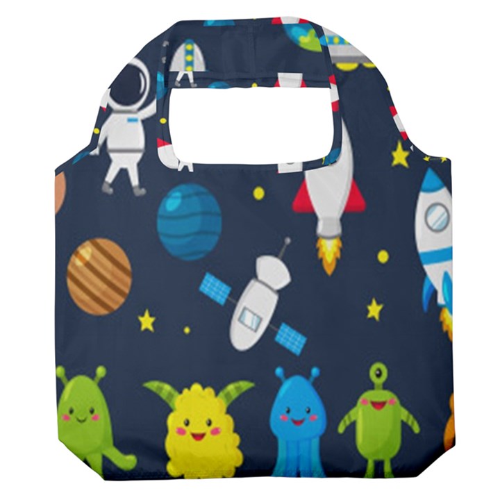 Big Set Cute Astronauts Space Planets Stars Aliens Rockets Ufo Constellations Satellite Moon Rover V Premium Foldable Grocery Recycle Bag