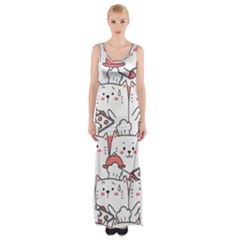 Cute Cat Chef Cooking Seamless Pattern Cartoon Thigh Split Maxi Dress by Bedest