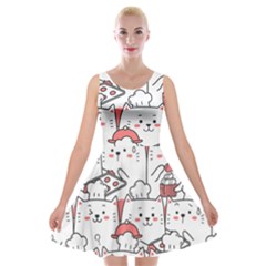 Cute Cat Chef Cooking Seamless Pattern Cartoon Velvet Skater Dress by Bedest