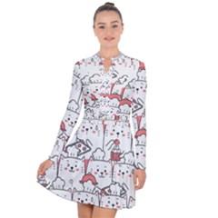 Cute Cat Chef Cooking Seamless Pattern Cartoon Long Sleeve Panel Dress by Bedest