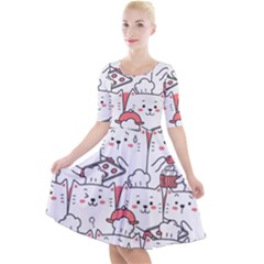 Cute Cat Chef Cooking Seamless Pattern Cartoon Quarter Sleeve A-line Dress With Pockets by Bedest