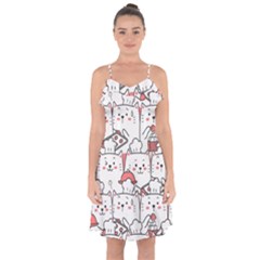 Cute Cat Chef Cooking Seamless Pattern Cartoon Ruffle Detail Chiffon Dress by Bedest