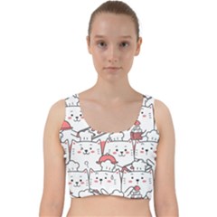 Cute Cat Chef Cooking Seamless Pattern Cartoon Velvet Racer Back Crop Top by Bedest