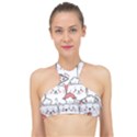 Cute Cat Chef Cooking Seamless Pattern Cartoon High Neck Bikini Top View1