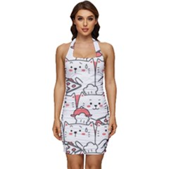 Cute Cat Chef Cooking Seamless Pattern Cartoon Sleeveless Wide Square Neckline Ruched Bodycon Dress by Bedest