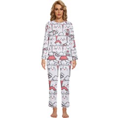 Cute Cat Chef Cooking Seamless Pattern Cartoon Womens  Long Sleeve Lightweight Pajamas Set by Bedest