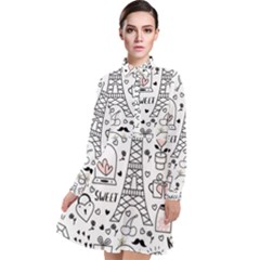 Big Collection With Hand Drawn Objects Valentines Day Long Sleeve Chiffon Shirt Dress by Bedest