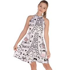 Big Collection With Hand Drawn Objects Valentines Day Sleeveless Halter Neck A-line Dress by Bedest