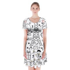 Big Collection With Hand Drawn Objects Valentines Day Short Sleeve V-neck Flare Dress by Bedest