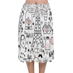 Big Collection With Hand Drawn Objects Valentines Day Velvet Flared Midi Skirt by Bedest