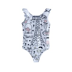 Big Collection With Hand Drawn Objects Valentines Day Kids  Frill Swimsuit by Bedest