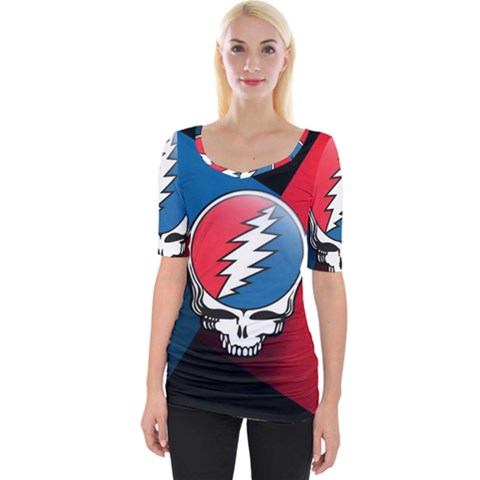 Grateful Dead Big Skull Wide Neckline T-shirt by Bedest