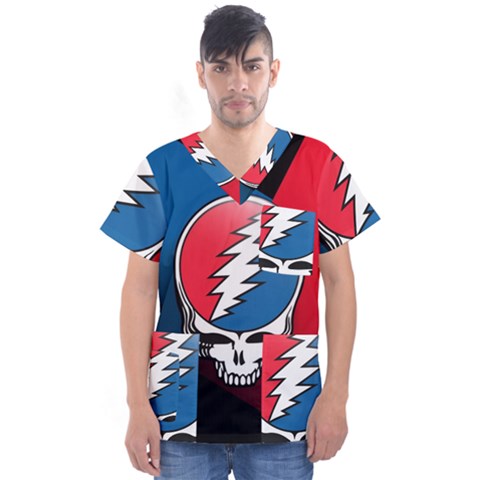 Grateful Dead Big Skull Men s V-neck Scrub Top by Bedest