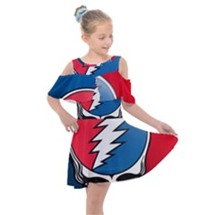 Grateful Dead Big Skull Kids  Shoulder Cutout Chiffon Dress by Bedest