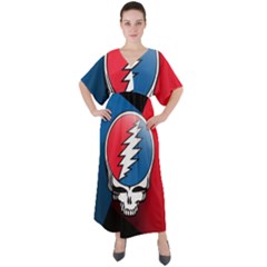 Grateful Dead Big Skull V-neck Boho Style Maxi Dress by Bedest