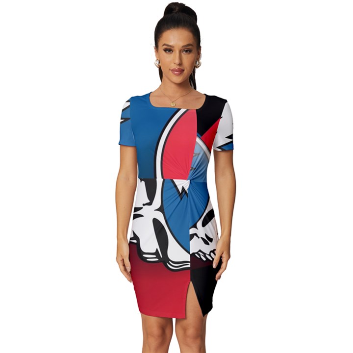 Grateful Dead Big Skull Fitted Knot Split End Bodycon Dress