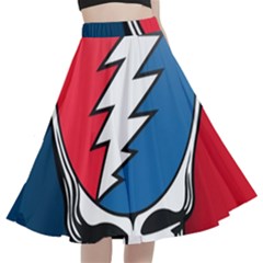 Grateful Dead Big Skull A-line Full Circle Midi Skirt With Pocket by Bedest