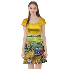 Grateful Dead Golden Road Short Sleeve Skater Dress by Bedest