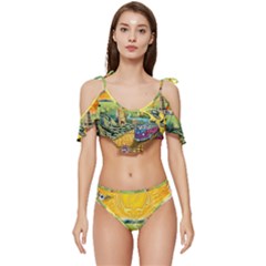 Grateful Dead Golden Road Ruffle Edge Tie Up Bikini Set	 by Bedest