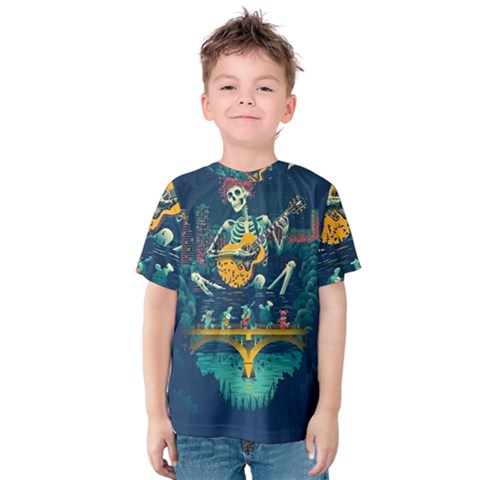 Grateful Dead Singing Skeleton Kids  Cotton T-shirt by Bedest