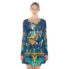 Grateful Dead Singing Skeleton Long Sleeve Velvet V-neck Dress