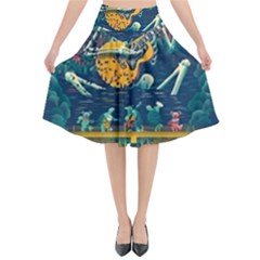 Grateful Dead Singing Skeleton Flared Midi Skirt by Bedest