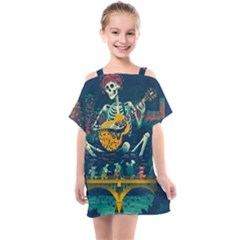 Grateful Dead Singing Skeleton Kids  One Piece Chiffon Dress by Bedest