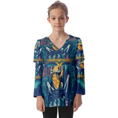 Grateful Dead Singing Skeleton Kids  V Neck Casual Top by Bedest