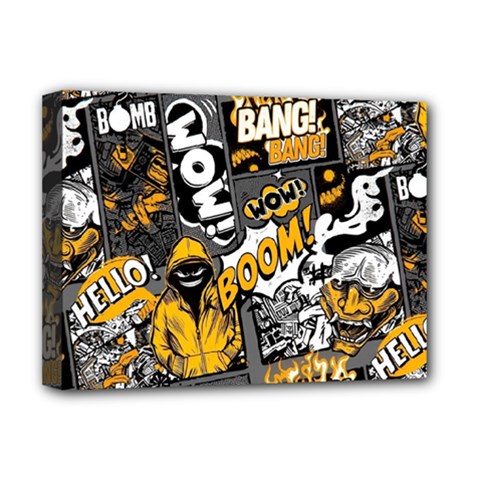 Boom Bang Art Crazy Drawing Graffiti Hello Retro Sayings Yellow Deluxe Canvas 16  X 12  (stretched)  by Bedest