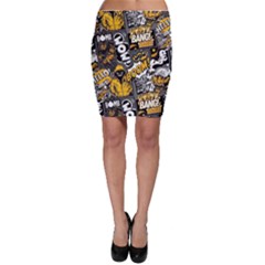 Boom Bang Art Crazy Drawing Graffiti Hello Retro Sayings Yellow Bodycon Skirt by Bedest