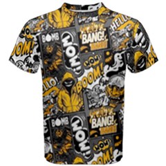 Boom Bang Art Crazy Drawing Graffiti Hello Retro Sayings Yellow Men s Cotton T-shirt