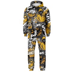 Boom Bang Art Crazy Drawing Graffiti Hello Retro Sayings Yellow Hooded Jumpsuit (men) by Bedest