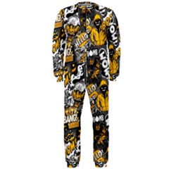 Boom Bang Art Crazy Drawing Graffiti Hello Retro Sayings Yellow Onepiece Jumpsuit (men)