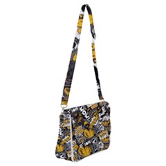 Boom Bang Art Crazy Drawing Graffiti Hello Retro Sayings Yellow Shoulder Bag With Back Zipper by Bedest