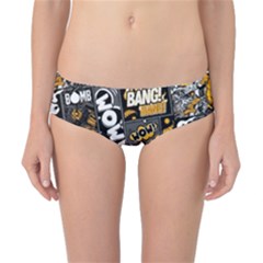 Boom Bang Art Crazy Drawing Graffiti Hello Retro Sayings Yellow Classic Bikini Bottoms by Bedest