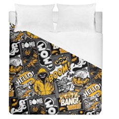 Boom Bang Art Crazy Drawing Graffiti Hello Retro Sayings Yellow Duvet Cover (queen Size) by Bedest