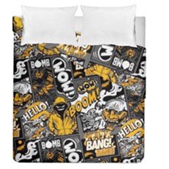 Boom Bang Art Crazy Drawing Graffiti Hello Retro Sayings Yellow Duvet Cover Double Side (queen Size) by Bedest