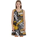 Boom Bang Art Crazy Drawing Graffiti Hello Retro Sayings Yellow Round Neck Sleeve Casual Dress With Pockets View1