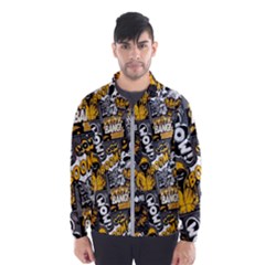 Boom Bang Art Crazy Drawing Graffiti Hello Retro Sayings Yellow Men s Windbreaker